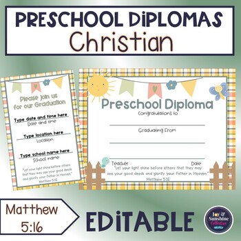Preview of Preschool diploma - Religious - sunshine