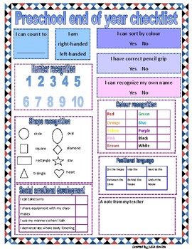 Preview of Preschool end of year checklist