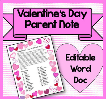 Preview of Valentine's Day Parent Note!
