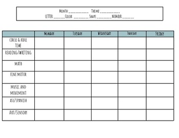 Preview of Preschool or In Home Day Care Lesson Plan