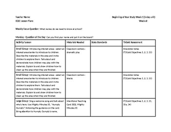 Preview of Preschool's Creative Curriculum 2017 (Beginning of Year Study-Focus Question 1)