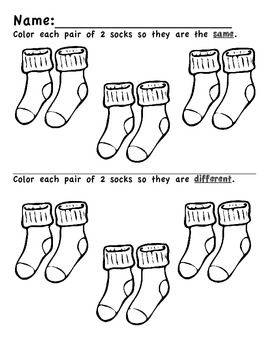 Preschool/Kindergarten: Same/Different Coloring Socks by Diane Olson