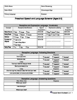 Preview of Preschooler Speech and Language Screener Ages 2-3
