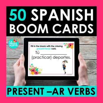 Preview of Present AR Verbs Spanish BOOM CARDS | Digital Task Cards