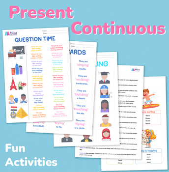 Preview of Present Continuous: 20 Fun Activities with printables (levels A1, A2 and B1)