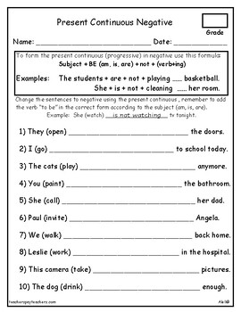 Present Continuous Negative Worksheet By Aleli Tpt