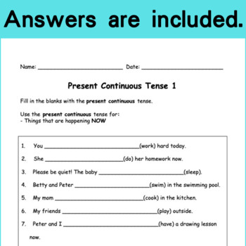 present continuous tense grammar worksheets grade 1 and up esl esol