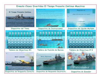Preview of Present Continuous Tense Spanish Guerra Naval PowerPoint Game