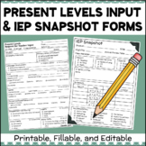 Present Level Teacher Input Form IEP Special Education Stu
