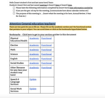 Preview of Present Levels Data Collection (High School) Tool for IEP Paperwork