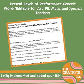 Preview of Present Levels of Performance Input from Specials Teachers for PLAAFP PLAAF