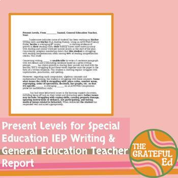 Preview of Present Levels of Performance Template for Special Education Students PLAAF Edit