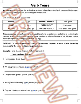 Preview of Present, Past, Future Verb Tenses Worksheet. Editable Word Doc. HS ELA (1/5)