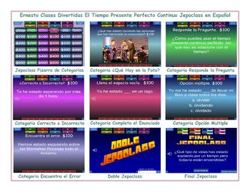Preview of Present Perfect Continuous Tense Spanish Jepoclass PowerPoint Game