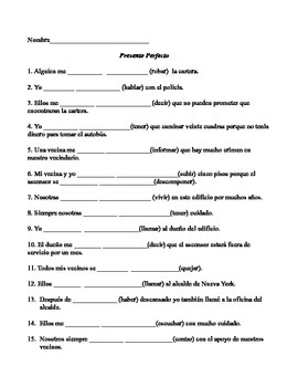 Present Perfect Handout in Spanish by Maria del Mar | TPT