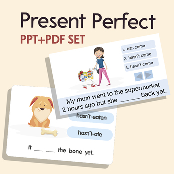 Preview of Present Perfect Multiple Choice PowerPoint/Printable Task Cards/Flashcards