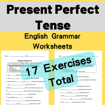 Preview of Present Perfect Tense Grammar Worksheets (For ESL, Grade 1 and up students)