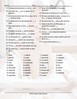 Present Perfect Tense Word Spiral Spanish Worksheet | TPT