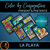 Present & Preterite Tense Color By Conjugation Bundle-La Playa