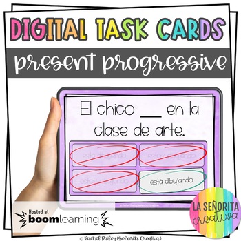 Preview of Present Progressive Digital Task Card Activity | BOOM Card | Presente Progresivo