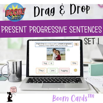Preview of Present Progressive Sentences Boom Cards™ Drag & Drop Set 1  | Progressive Verbs