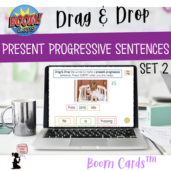 Preview of Present Progressive Sentences Boom Cards™ Drag & Drop Set 2