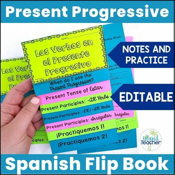 Preview of Spanish Present Progressive Notes and Practice Flip Book Editable