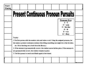 Preview of Present Progressive / Present Perfect Pronoun Pursuits Board Game