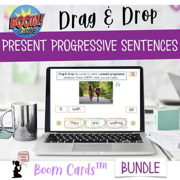 Preview of Present Progressive Sentences Boom Cards™ Bundle | Present Progressive Verbs