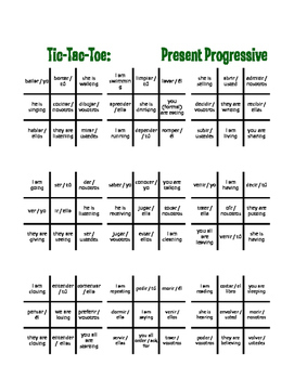 Present Continuous Tense Legal Size Photo Tic-Tac-Toe-Bingo Game - Amped Up  Learning