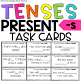 Present Simple Tense Task Cards - Verb Tenses - s,es,ies