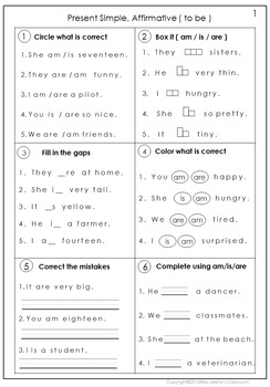 present simple verb to be worksheets by miss jelenas classroom