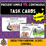 Present Simple vs. Continuous Task Cards - Kaboom Game, Sc