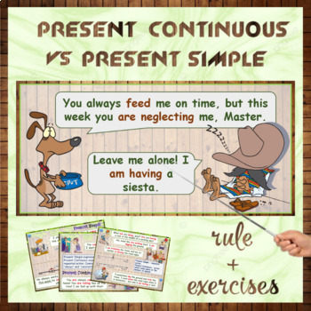 Preview of ESL Present Simple vs Present Continuous - PowerPoint rule + exercises