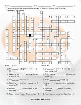 Present Simple With Verbs Estar And Ser Spanish Crossword Puzzle
