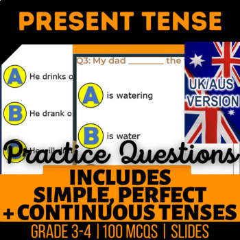 Preview of Present Tense Editable Presentations Simple Progressive Perfect UK/AUS English