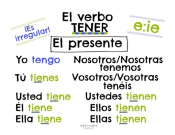 Present Tense Forms Of Tener Conjugation Sheet By Up And At Em Enrichment