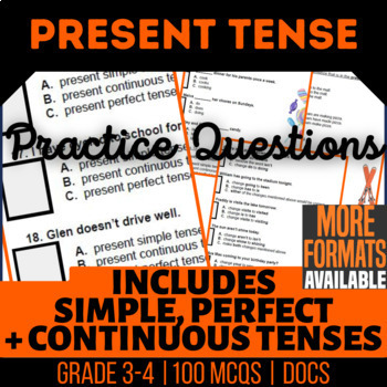 Preview of Present Tense Google Docs Worksheets | Simple Progressive Perfect Grade 3 and 4