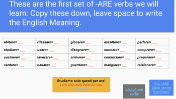Preview of Present Tense Italian: Conjugating -ARE Verbs
