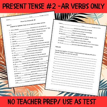 Preview of Present Tense Practice (ONLY -AR VERBS)