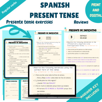 Preview of Present Tense Spanish Regular Verbs. Printable and Digital.