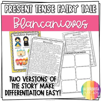 Preview of Present Tense Spanish Story Worksheets | Blancanieves | Snow White