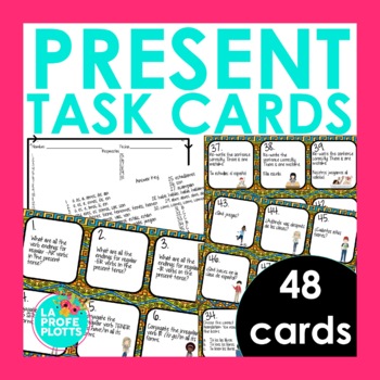 Preview of Present Tense Spanish Task Cards | Regular Verbs and IR ESTAR JUGAR TENER y SER