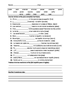 Preview of Present Tense Stem-changing Verb Practice Worksheet Spanish