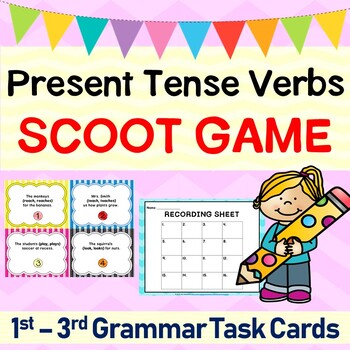 Preview of Present Tense Verbs Grammar SCOOT GAME or Task Cards