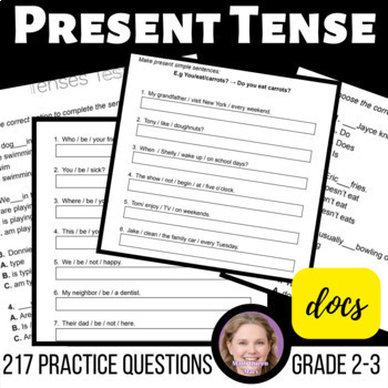 Preview of Present Tense Worksheets for Present Progressive and Simple 2nd and 3rd Grade