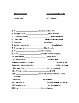 Preview of Present perfect vs. present perfect subjunctive - Spanish practice worksheet