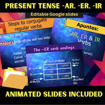 Preview of Present tense AR, ER, IR Google Presentation (Editable)
