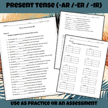 Preview of Present tense (-AR /-ER /-IR) Verbs #3