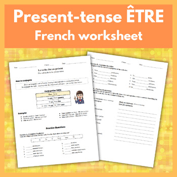 Preview of Present-tense ÊTRE - Explanation & Practice Worksheet for Beginner French